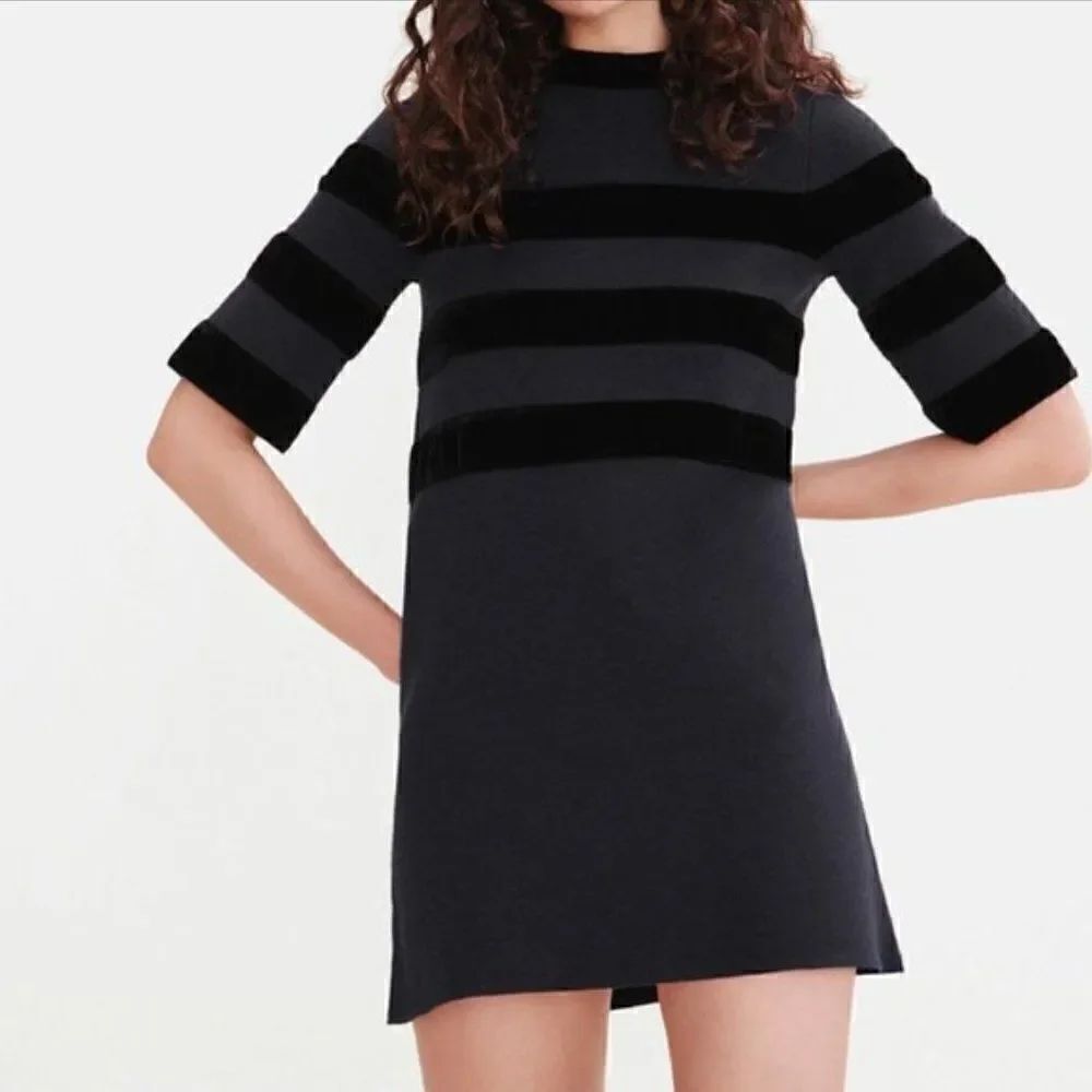 NWT! Maje Relina Velvet-stripe Jumper Dress, Size 3 (Large)